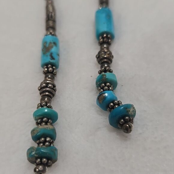 Turquoise and Silver Dangle Earrings - Picture 3 of 5